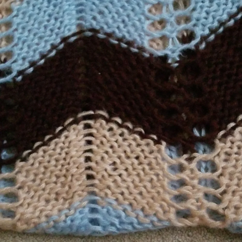 Handknit Chevron Brown/Beige/Powder-Blue  Blanket